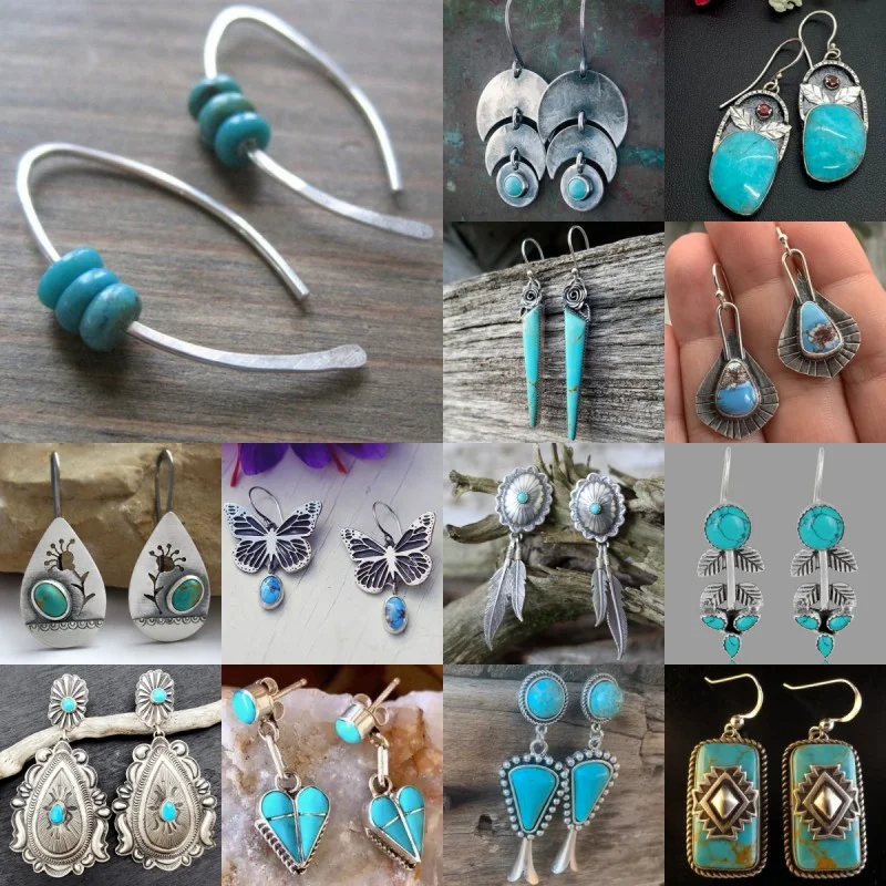 

Bohemia Vintage Long Drop Earring For Women Boho Jewelry Ethnic Blue Turquoises Stone Earrings Pendientes