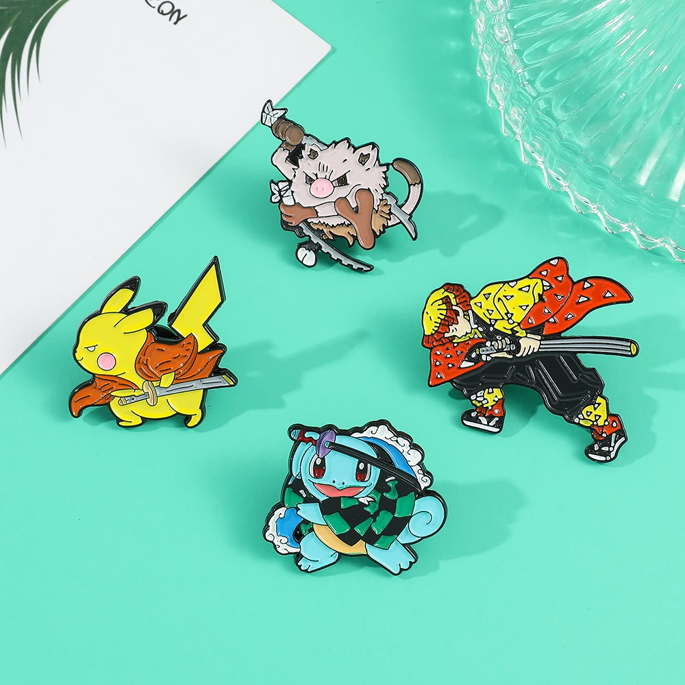 

Anime Pokemon Pikachu Squirtle Enamel Pins Collect Demon Slayer Kimetsu No Yaiba Metal Cartoon Brooch Backpack Lapel Badges