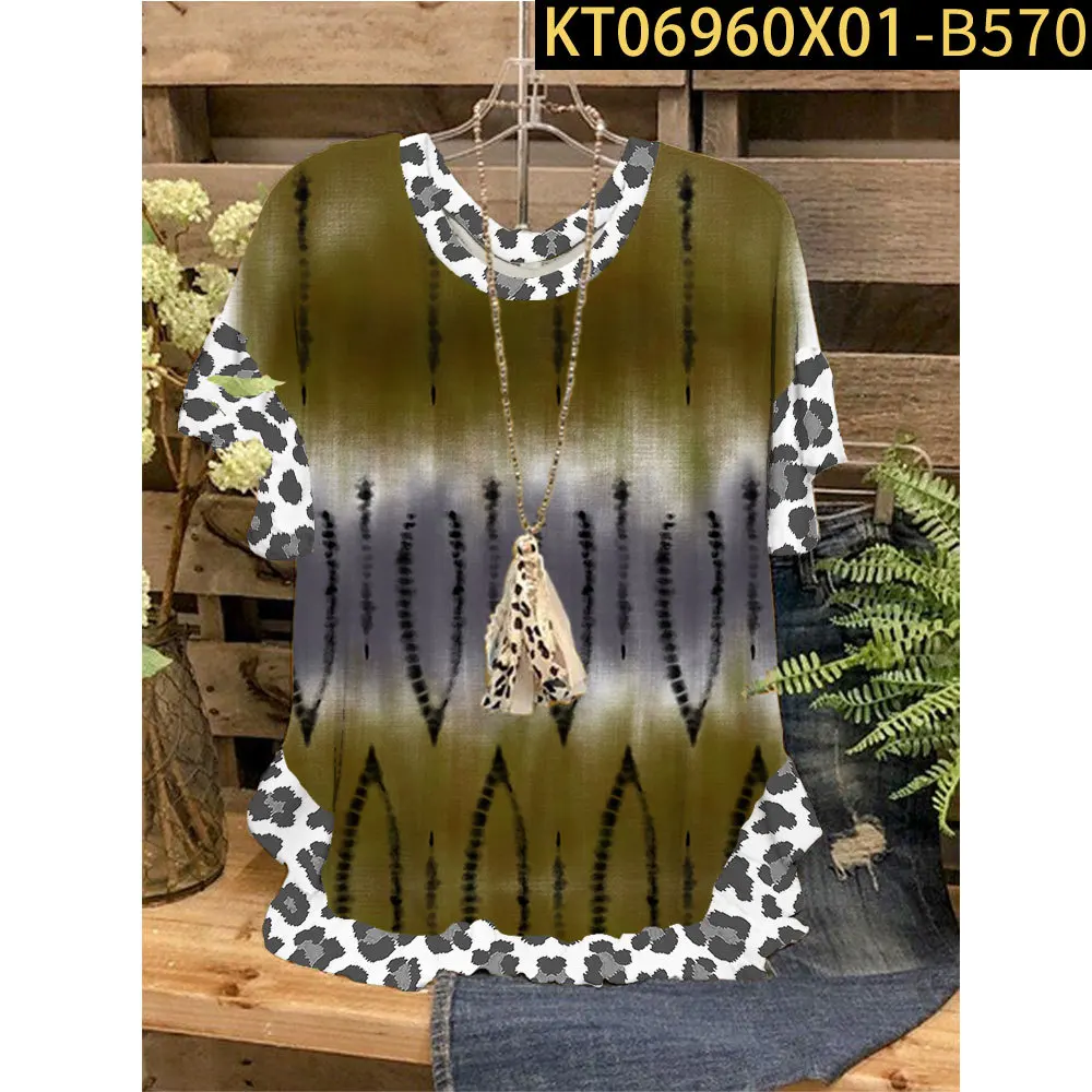 

Футболка женская с круглым вырезом, свободная Повседневная рубашка с объемным принтом, с коротким рукавом, с оборками, в стиле оверсайз, одн...