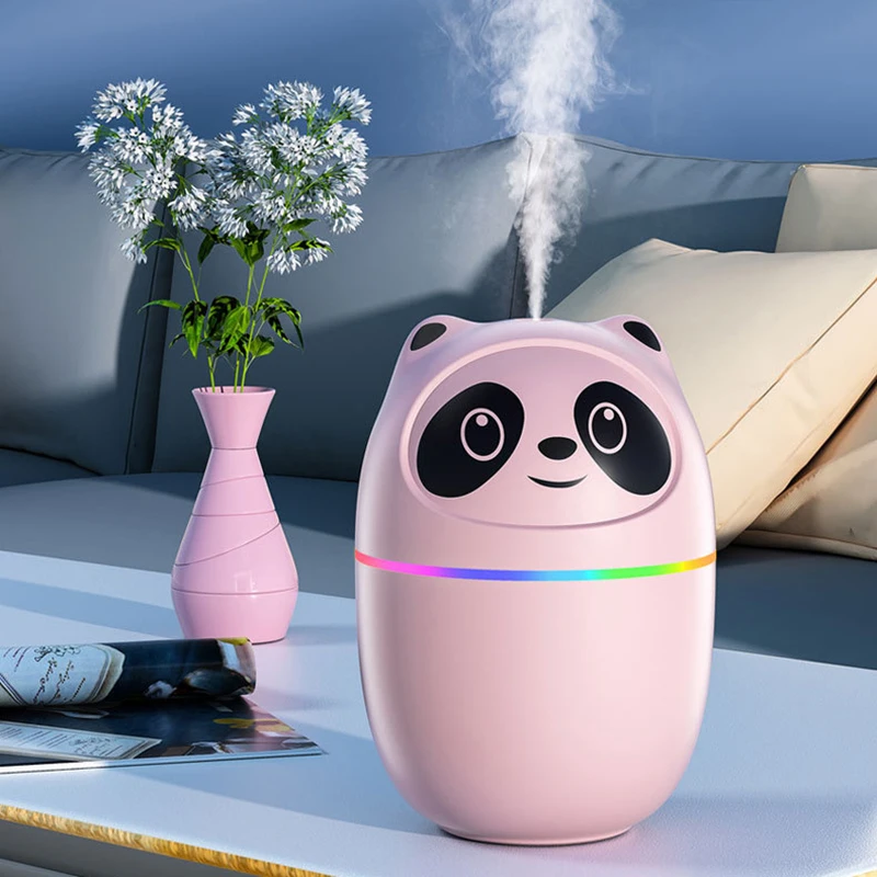 Panda Air Humidifier Cute 220ml Aroma Essential Oil Diffuser USB Fogger Mist Maker with Colorful Night Light for Home Car