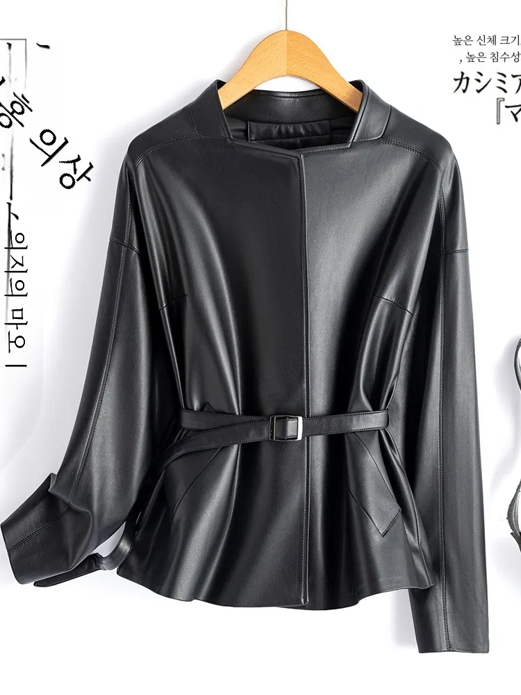 Женское кожаное пальто Haining короткое осеннее 2024 новая модная кожаная куртка на