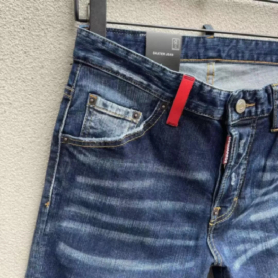 2023 Spring/Summer New D2 Jeans Fashionable Slim Fit Micro Elastic Hole Patch Simple Versatile Trendy Men's Pants