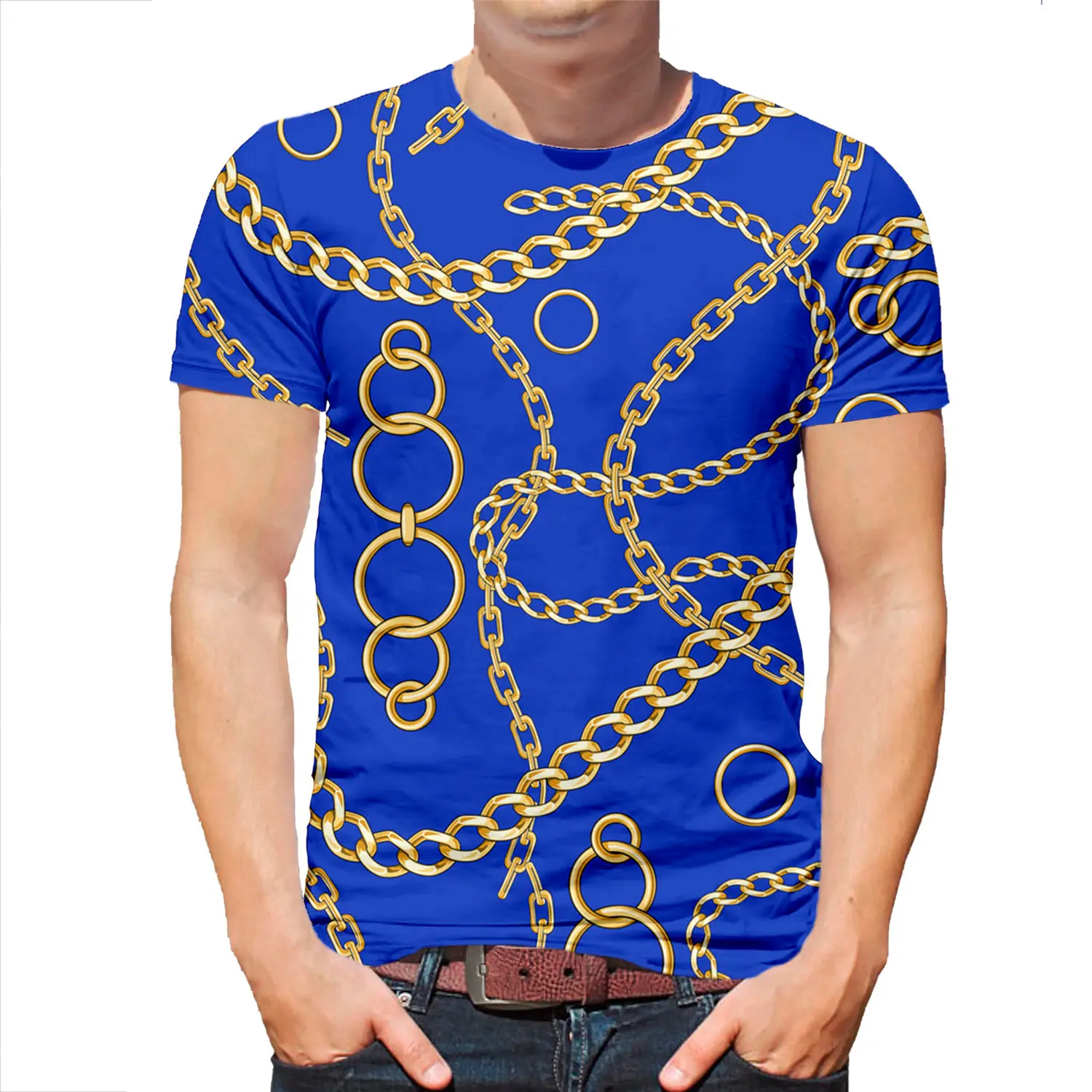 Новейшая летняя футболка с серией цепей для мужчин и женщин Повседневная модная