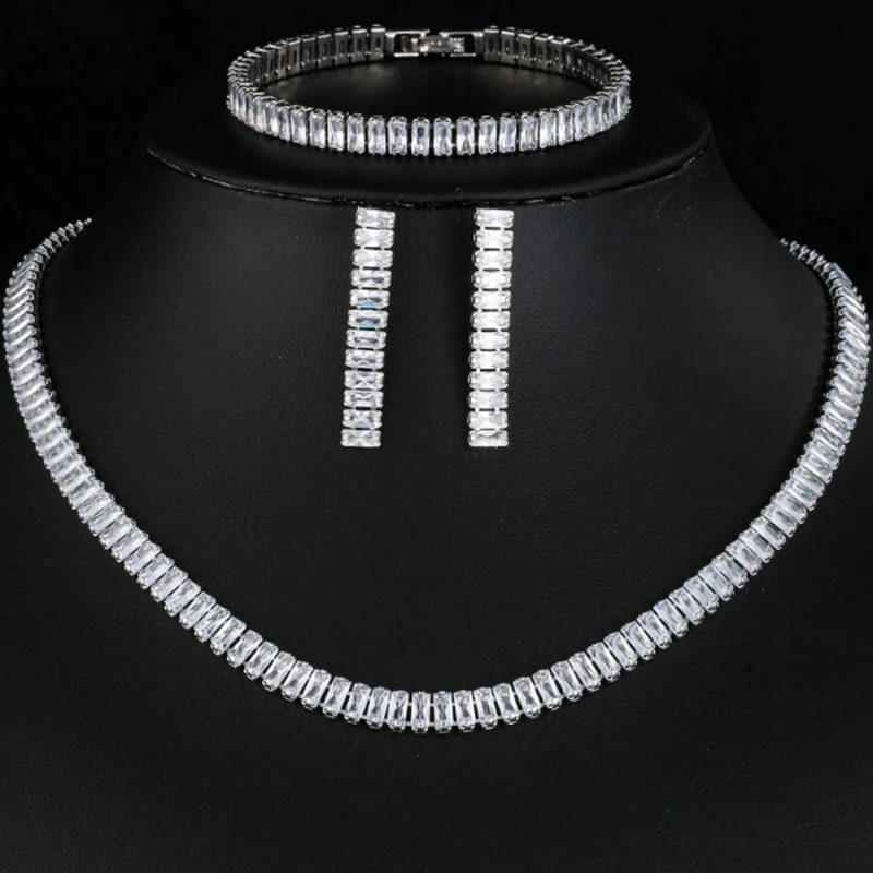 

Luxury Inlaid Zirconia Necklace Earrings Bracelet Set of Three Brazilian Style Hot White Gold Color Women's Wedding Jewelry