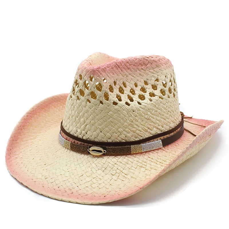 

Knight Fashion Hollowed Handmade Cowboy Straw Hat Women Men Summer Outdoor Travel Beach Jazz Hat Sunshade Western Cowgirl Cap
