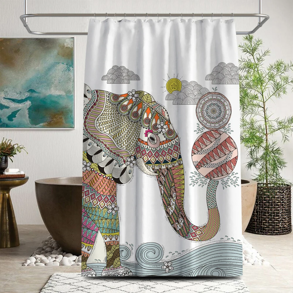 

Занавеска для ванной с принтом мандалы и слона, водонепроницаемая занавеска для душа, ткань в богемном стиле, для домашнего декора