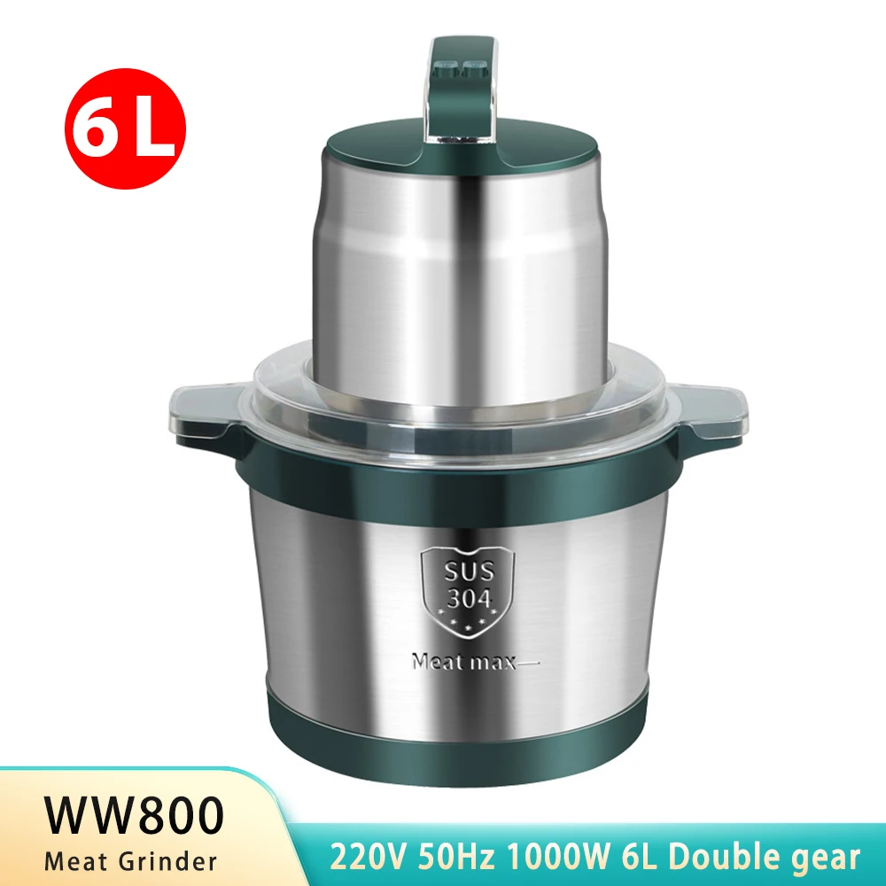 

Бытовая электрическая мясорубка большой емкости 6 л, Кухонный комбайн из нержавеющей стали, измельчитель овощей, слайсер, машина