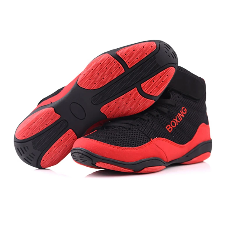 Men Lightweight Wrestling Boots Breathable Mesh Boxing Shoes Men Professional Boxing Shoes Black Red Sports Sneakers