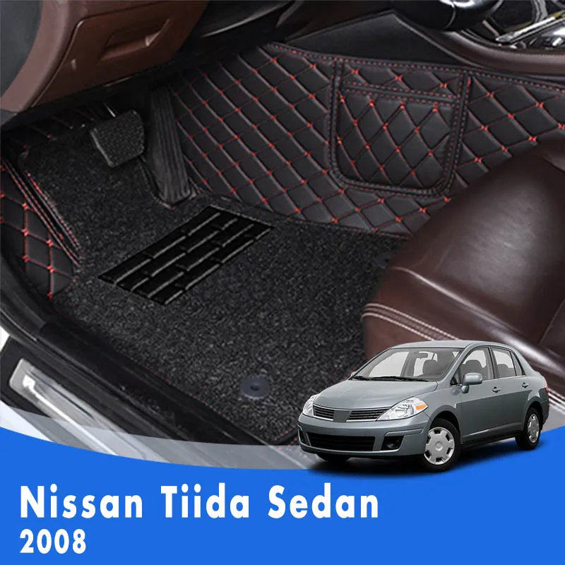 

LHD Luxury Double layer Wire loop Carpets Car Floor Mats For Nissan Tiida Sedan 2008 Dash Pads Rugs Accessory Artificial Leather