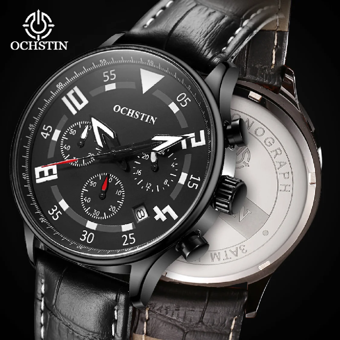 

OCHSTIN Top Luxury Brand Creative Design Watch Mens Casual Quartz Wristwatches New Fashion Leather Chronograph Sports Male Clock