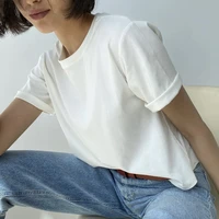 100 cotton women 220g tshirts summer harajuku loose solid basic t shirts korean casual o neck tees plus size female sexy tops