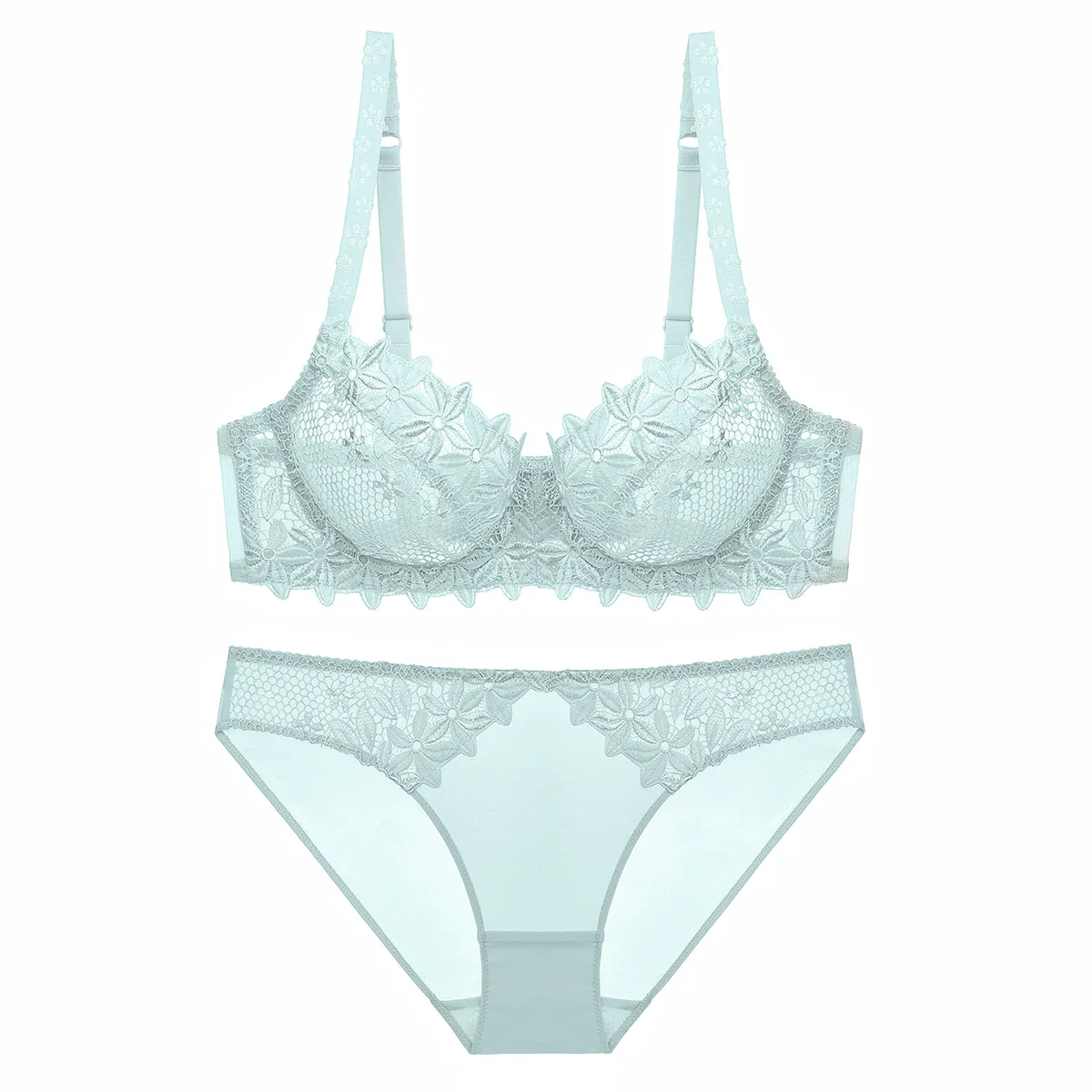 

Transparent Bra Women Lingerie Underwire Back Closure Women Underwear Set Unlined Three Quarters(3/4 Cup) Adjusted-straps