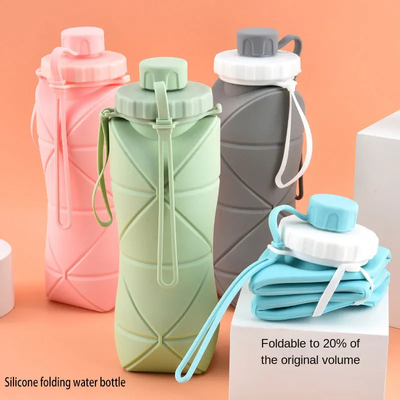 

600ml Folding Silicone Water Bottle Sports Water Bottle Outdoor Travel Portable Water Cup Running Riding Camping Hiking Kettle