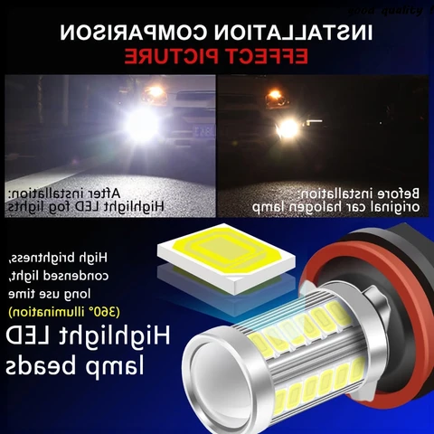 2 шт. H8 H11 светодиодные лампы противотуманные фары для Skoda Octavia A5 A7 2 1 Rapid Fabia 1 2 Superb