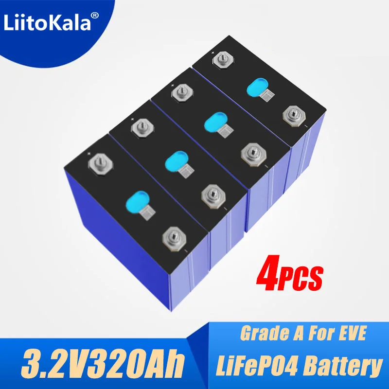 

4PCS LiitoKala 3.2V 320Ah Lifepo4 Rechargeable Battery Pack Suitable For 12V 24V 48V Golf Carts And Marine Solar Systems
