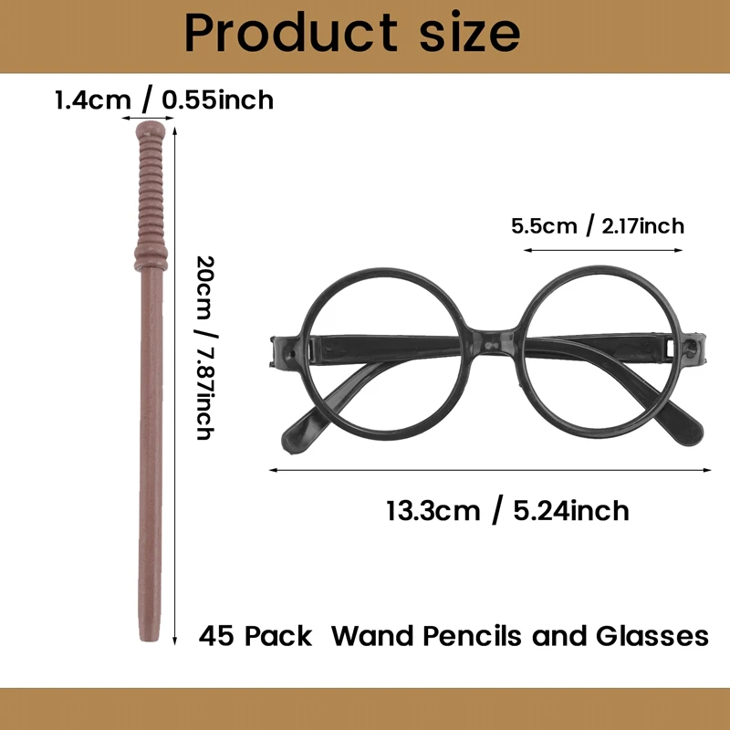 45 Pack Witch Broom Pencils And Wands Round Frame Glasses Festive Props Plastic Wand Theme Party Supplies