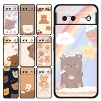 cartoon brown bear cute shockproof cover for google pixel 7 6 pro 6a 5 5a 4 4a xl 5g soft black phone case shell tpu capa coque