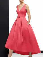 high low formal evening dresses 2022 v neck sleeveless ankle length satin prom party gowns robe de soiree vestidos fiesta