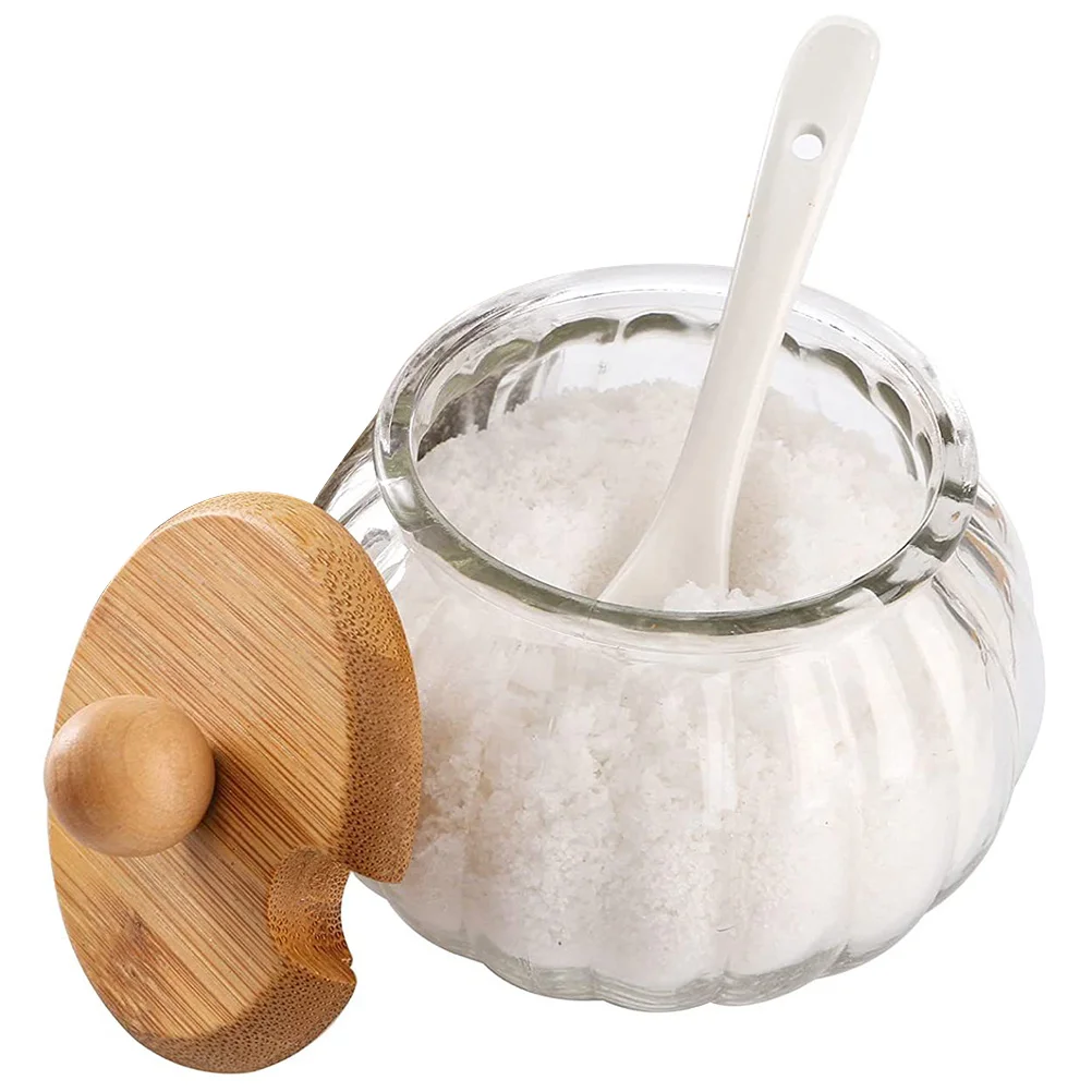 Стеклянная банка для дозатора сахара с ложкой Контейнер тыквы Солонка хранения