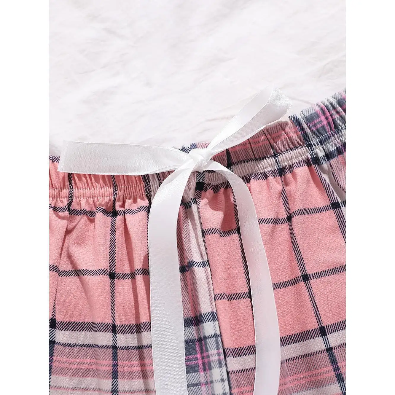 Women's Pajamas Two Piece Sets Summer Short-sleeved Top Casual Lace-up Plaid Shorts Homewear Suit Nightwear Women Pijamas Pjs