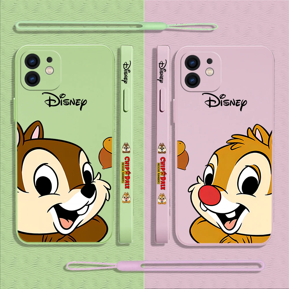 

Disney Chip And Dale Phone Case For iPhone 14 13 12 11 Pro Max Mini X XR XS MAX SE20 8 7 6 Plus Silicone Cases with Hand Strap