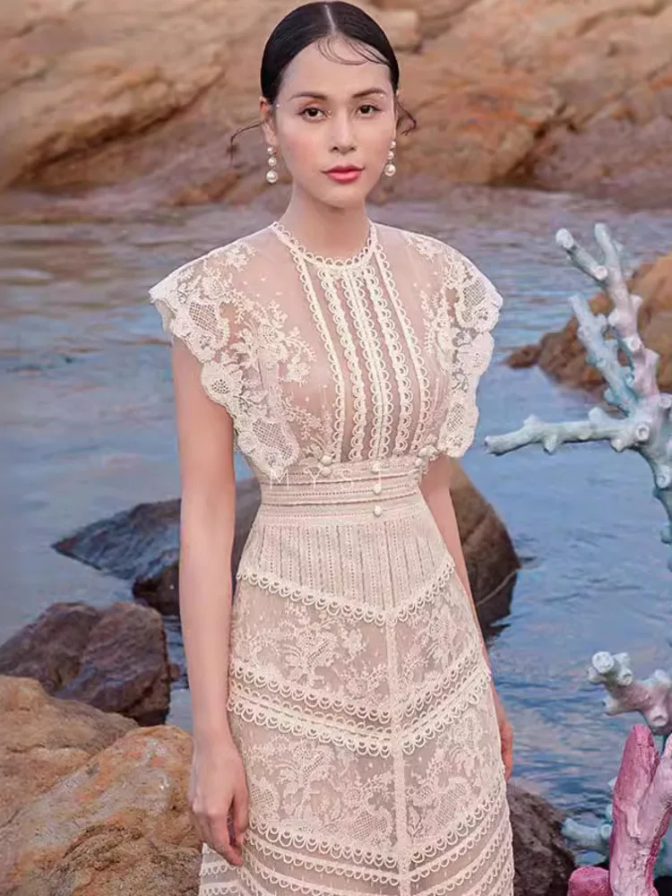 XIWEN-женское кружевное сетчатое платье с вышивкой и цветочным узором в стиле
