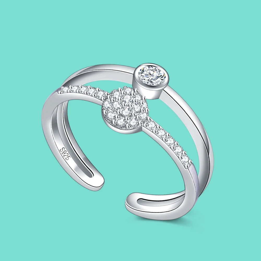 

Delicate Double Layer Ring Unisex Unique Design 925 Sterling Silver Zircon Inlay Open Rings Luxury Jewelry Anniversary Anneaux