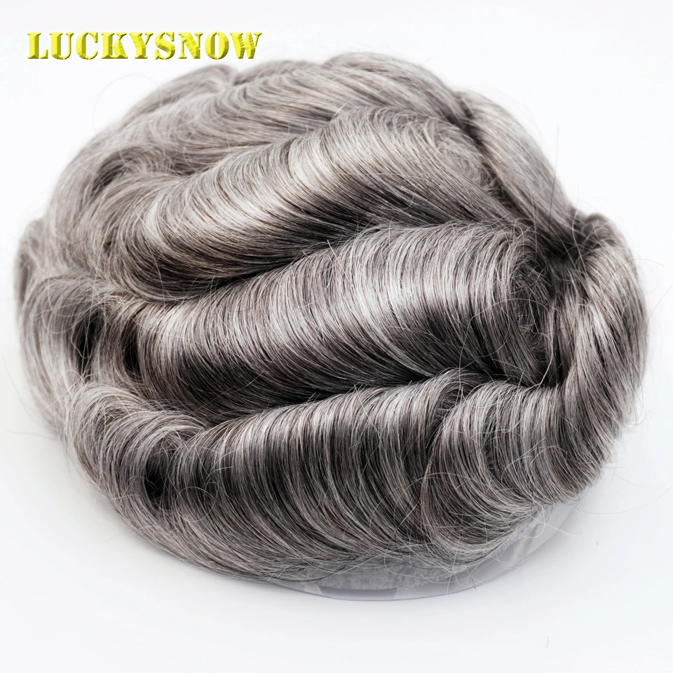 Men Toupee Hairpieces 100% Natural Human Hair Wigs Male Remy Hair Pieces Unit for Men Wigs Injection Full Pu 0.1mm 1B/65h#Color