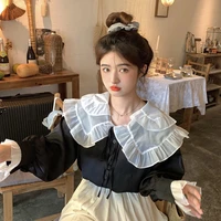 spring summer peter pan collar chiffon blouse korean sweet style shirt for girl solid butterfly sleeve tops elegant clothing