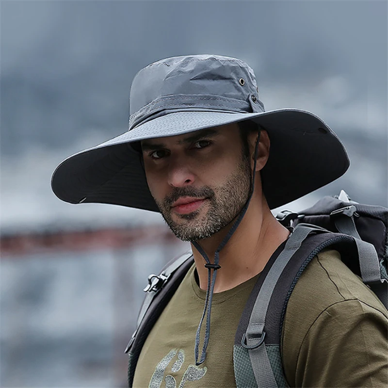 

Outdoor Travelers Fishing Hat Man Wide Brim Bucket Hats Waterproof Camping Mountaineering Hat Breathable UV Protection Cap