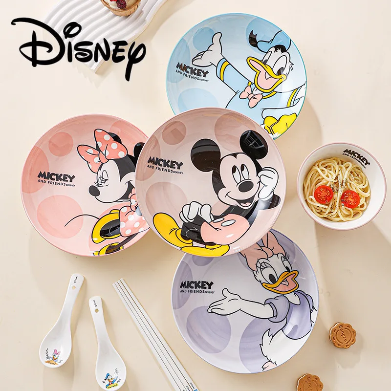 Фото 8-дюймовая керамическая тарелка Disney, высококачественный мультяшный диск с Микки, бытовая овощная тарелка, термостойкая микроволновая печь, доступная №4