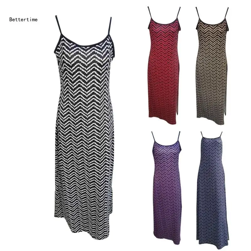 

B36D Платье макси в полоску со спагетти-ремнем Женское повседневное вечернее платье без рукавов с открытой спиной