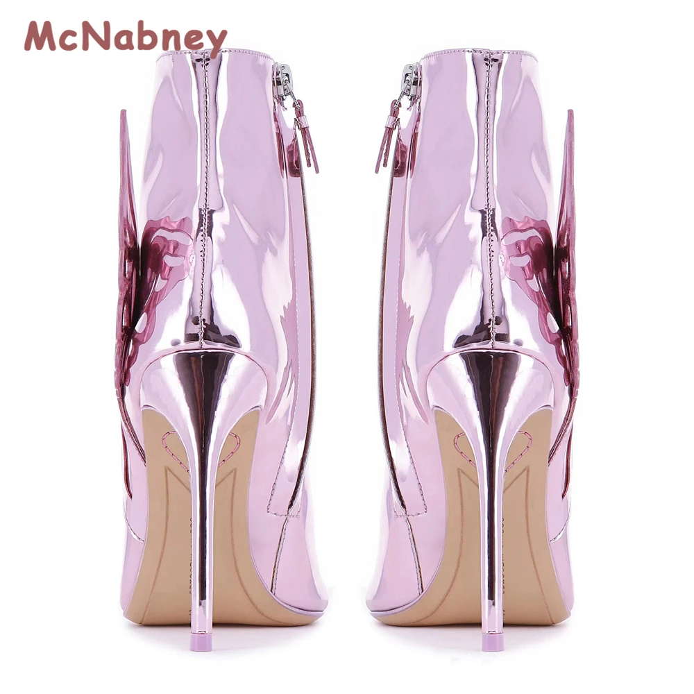 Butterfly Wing Design Women Ankle Boots Pointed Toe High Heels Sexy Side Zipper Stiletto Shoes Women Pumps Short Boots