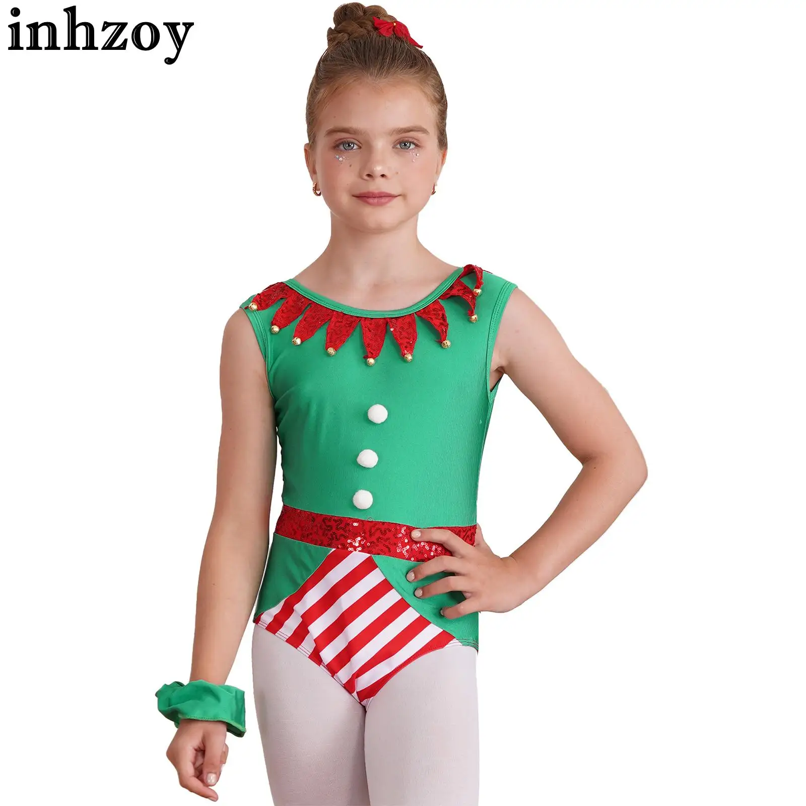 Детские купальники с блестками для девочек Санта-Эльф балетные танцевальные