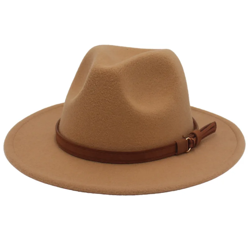 Retro Big-Brimmed British Wide-Brimmed Felt Hat Men's Women's Autumn Winter Western Cowboy Belt Woolen Tibetan Jazz Cap R33