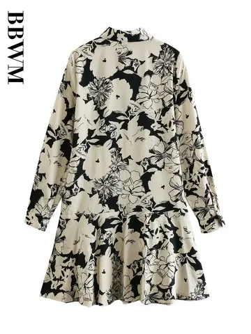 2023 Fashion Vintage Long Sleeve Print Women Shirt Dress A Type Hem Casual Holiday Office Mini Chic Female Dresses Vestidos