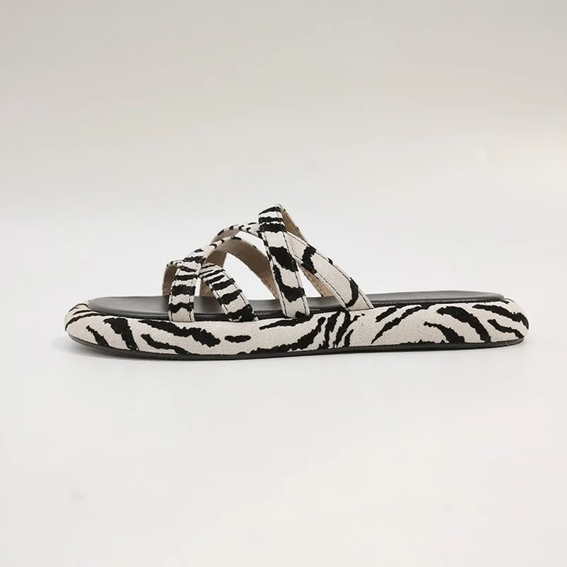 

Сандалии женские с принтом зебры, стильная обувь на плоской платформе с перекрестными ремешками, лето 2022