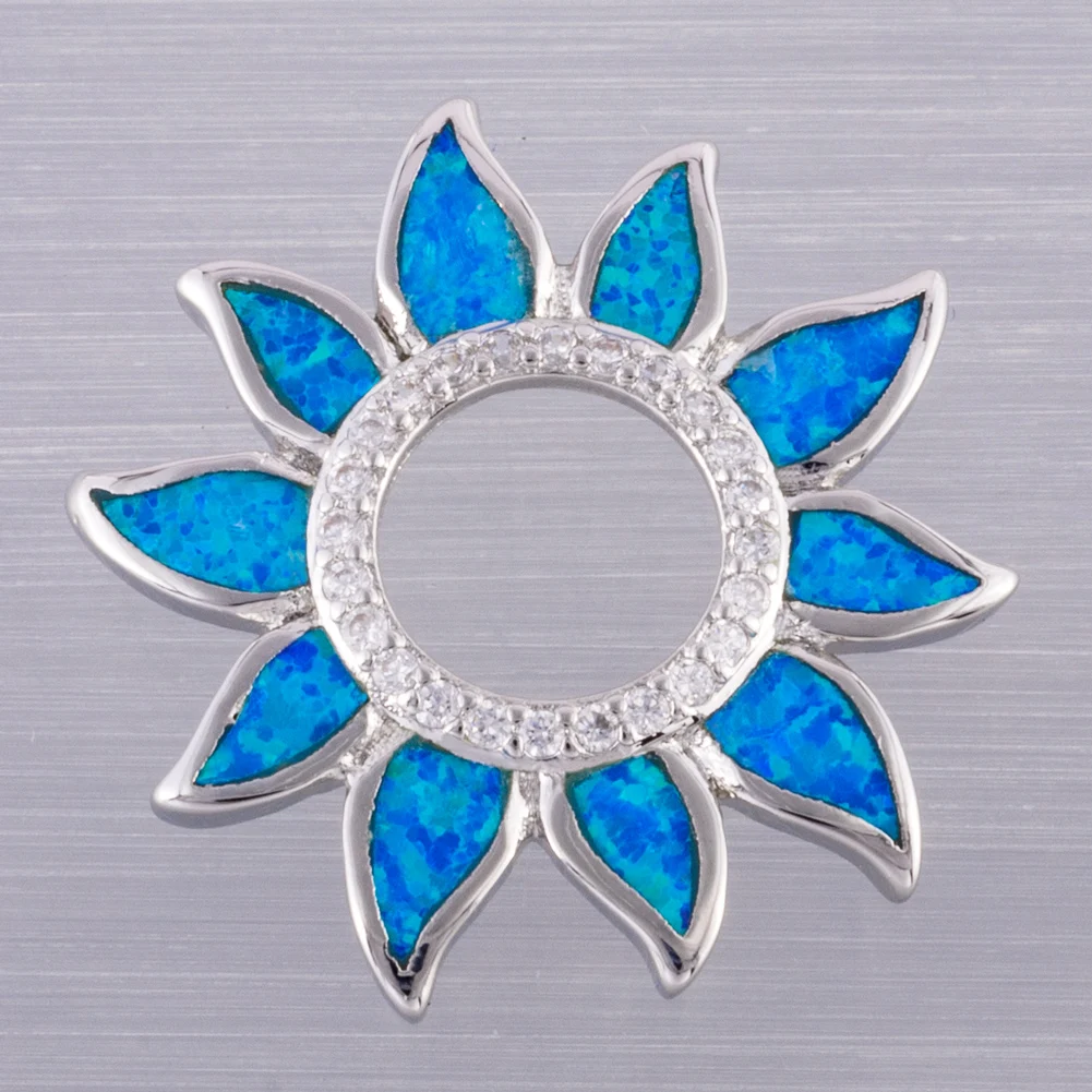 

KONGMOON Sunflower Ocean Blue Fire Opal Circle CZ Silver Plated Jewelry for Women Pendant for Necklace