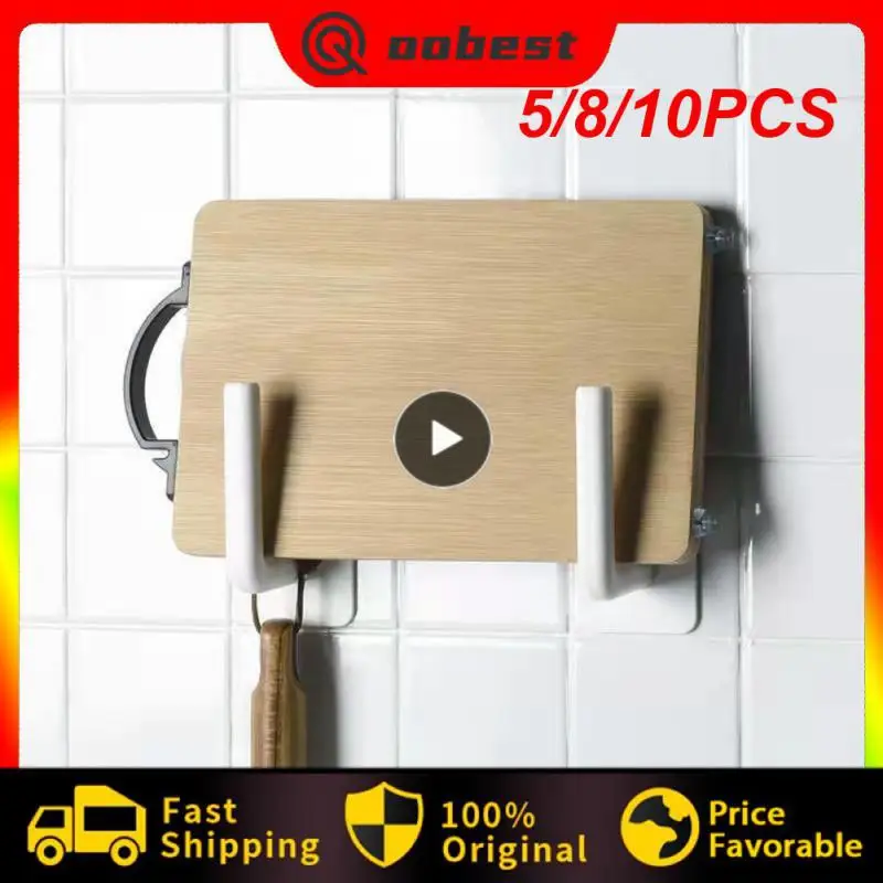 

5/8/10PCS Kitchen Rack Self-adhesive 1 Pcs Punch-free Hook Cabinet Cupboard Non-punching Hanging Racks Bathroom Kitchen Storage