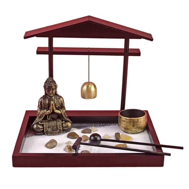 Акция! Мини Zen Garden Sand набор лотков настольные статуэтки статуи Будды с орнаментом
