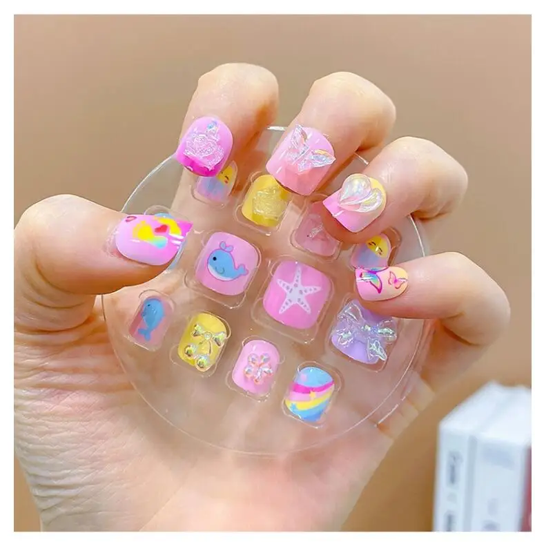 12 шт./коробка накладные ногти для девочек 6-14 лет