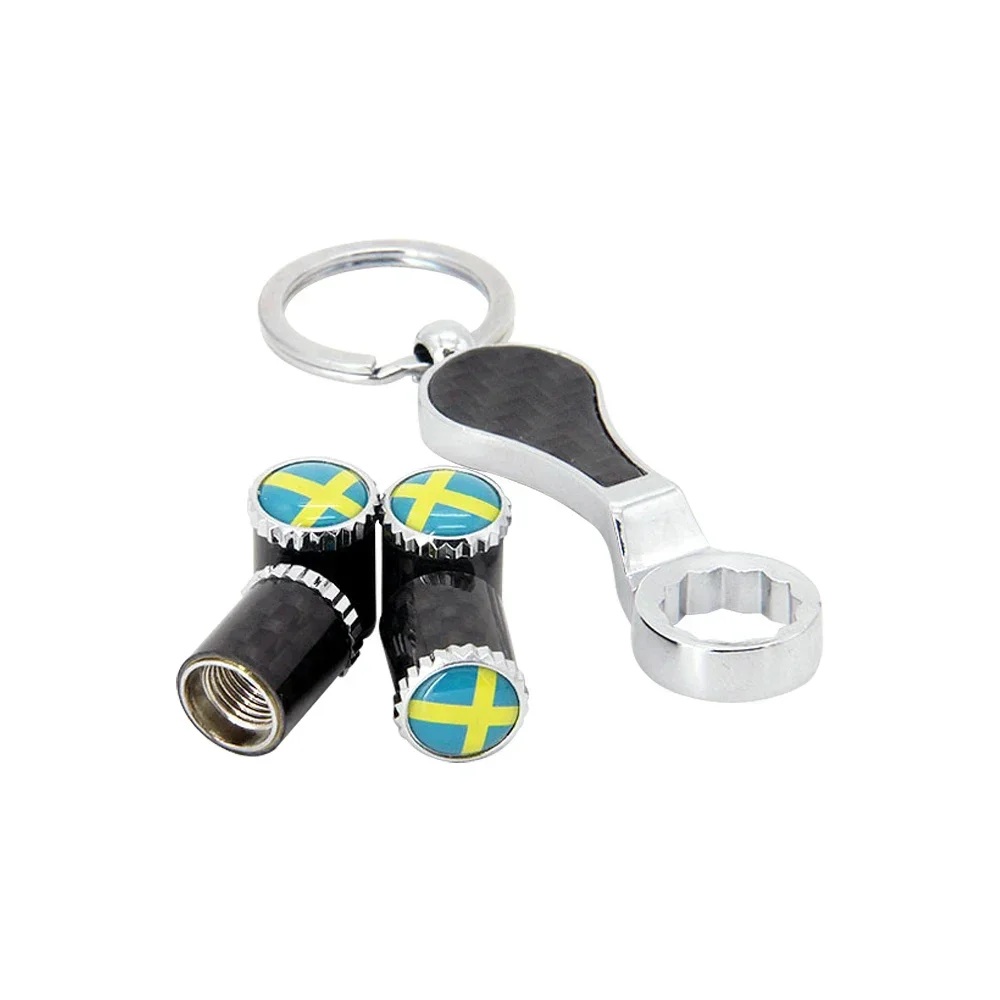 Колпачки клапанов колес из углеродного волокна с брелком для логотипа шведского