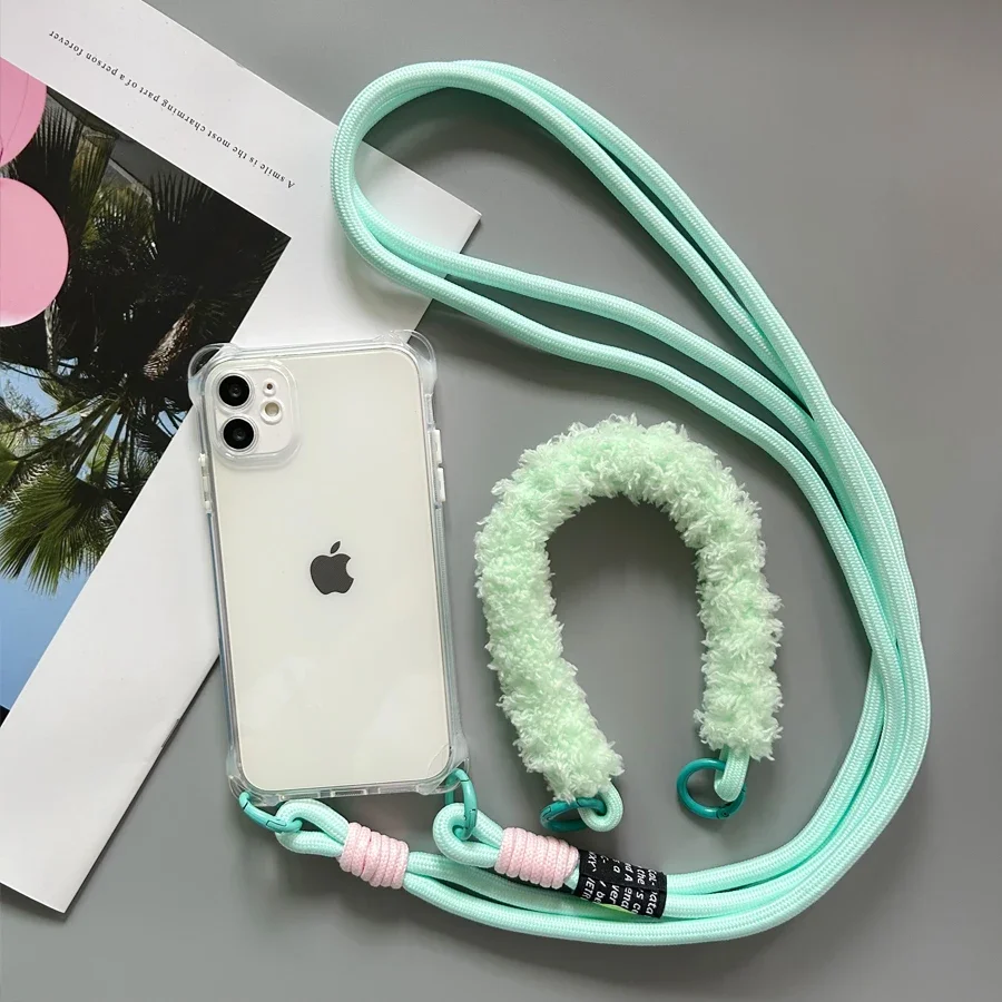Crossbody Necklace Cord Plush Lanyard Phone Case For iPhone 16 15 14 13 12 11 Pro Max Plus Soft Cover