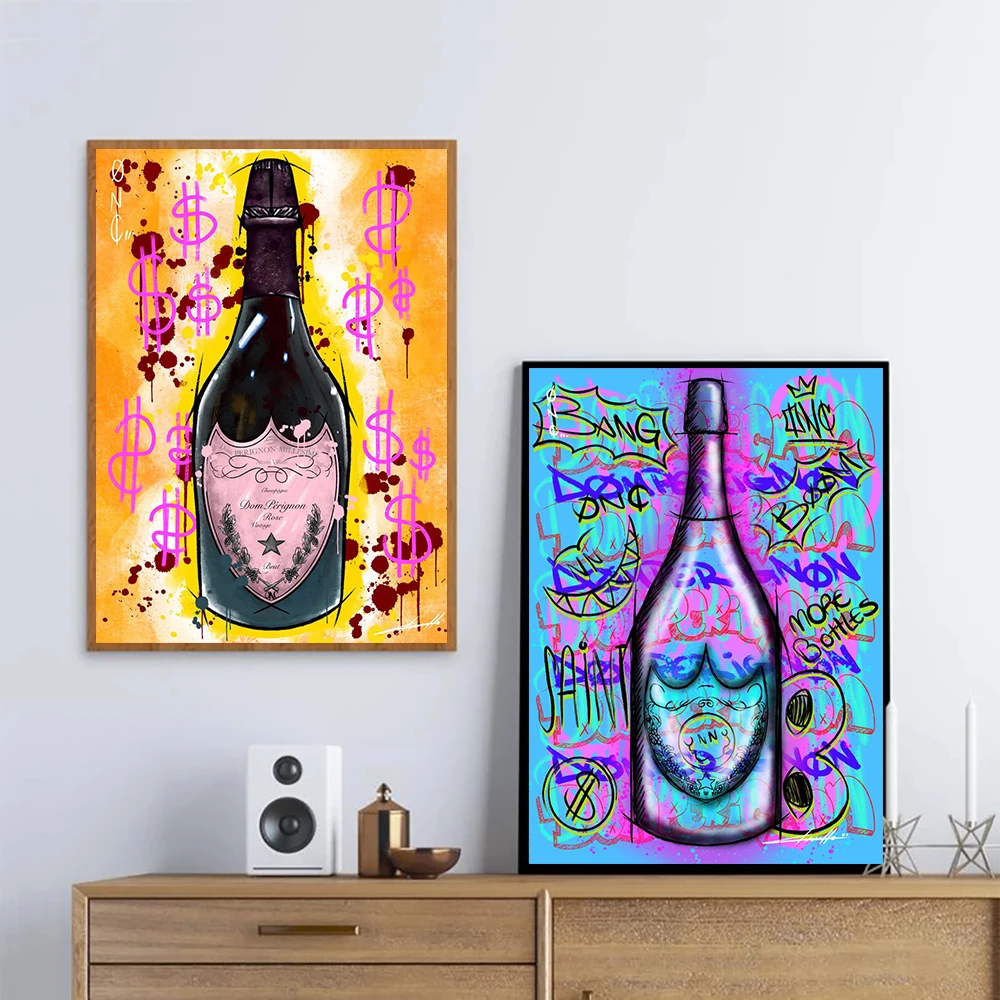 

Champagne Graffiti Street Art Canvas Painting Abstract Dollar Sign Poster And Prints On The Wall Picture For Living Room Decor
