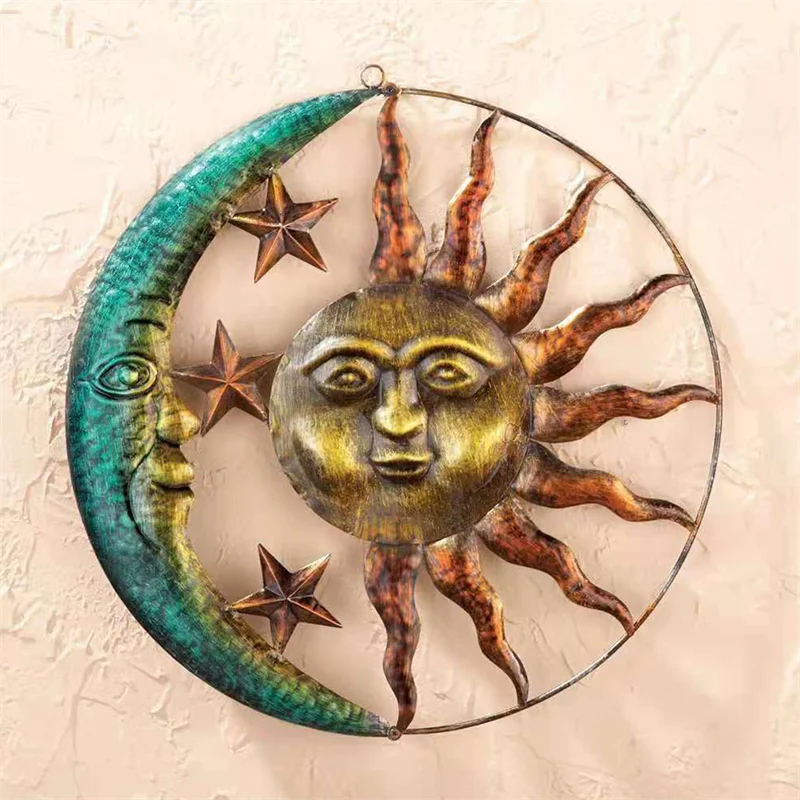 

Metal Sun Moon Star Wall Plaque Indoor Creative Office Home Wall Hanging Decorations Outdoor Garden Wall Art Decor Accessories
