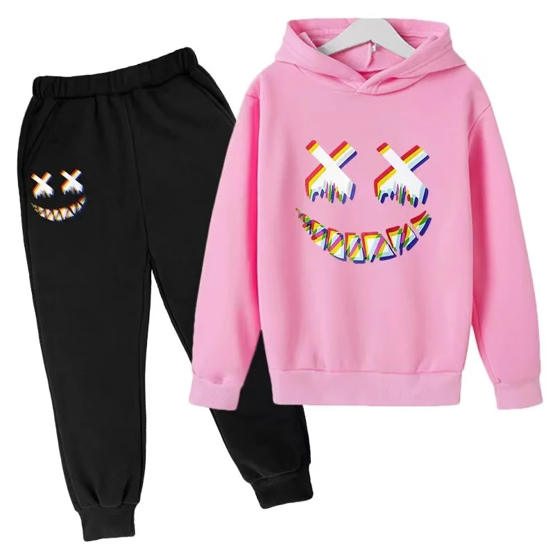 2023 Spring And Autumn Children's Smiling Face Expression Hoodie Set Boy Baby Hoodie + Trousers 2-Piece Set Girls Casual Wear