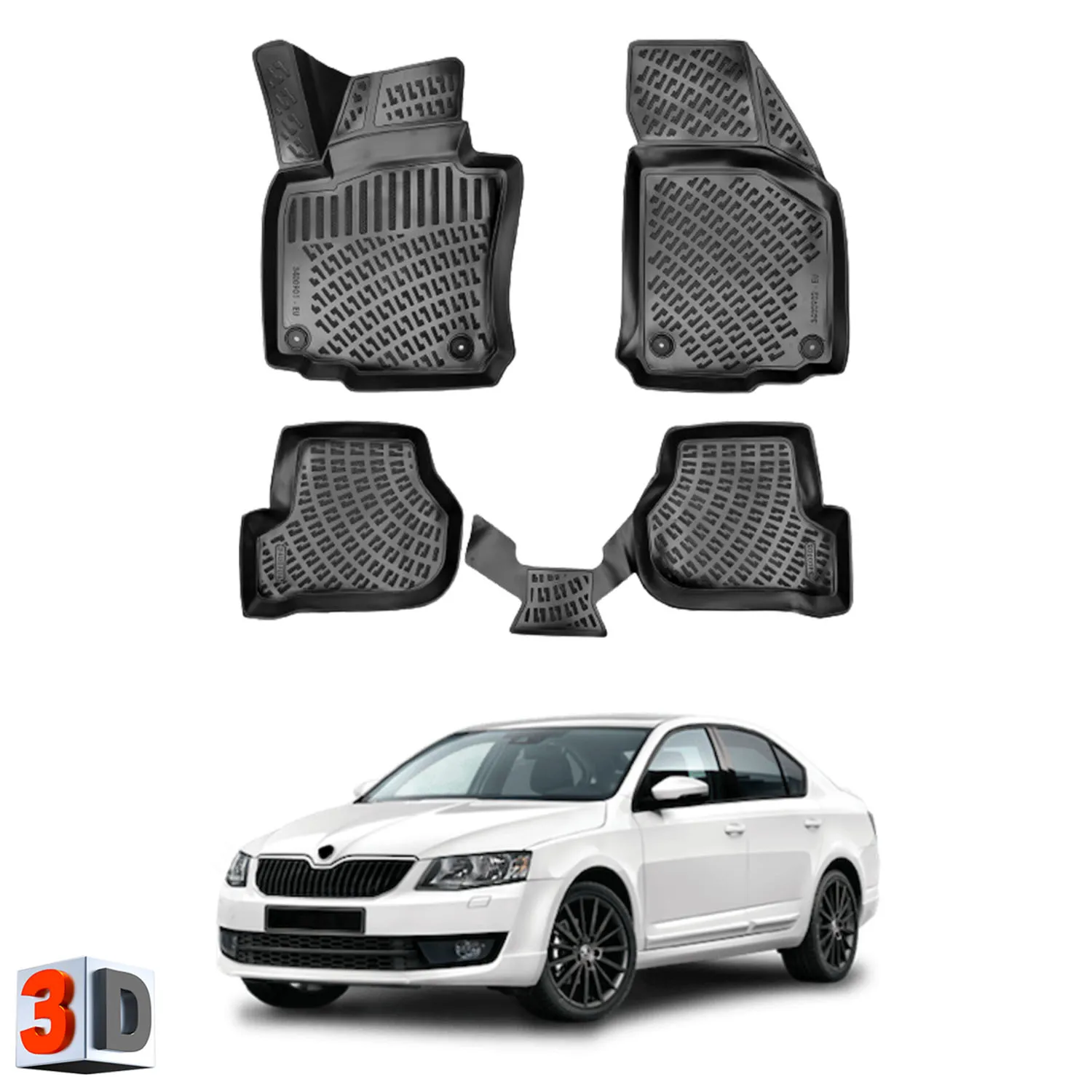 

Skoda Octavia - (2012-2020) Коврики для пола водонепроницаемые 3D-(черный)