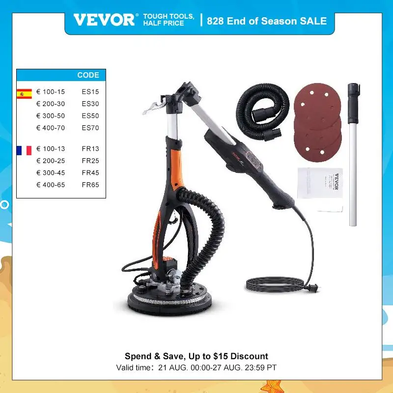 VEVOR Electric Drywall Sander Brushless Motor with 1000-2300