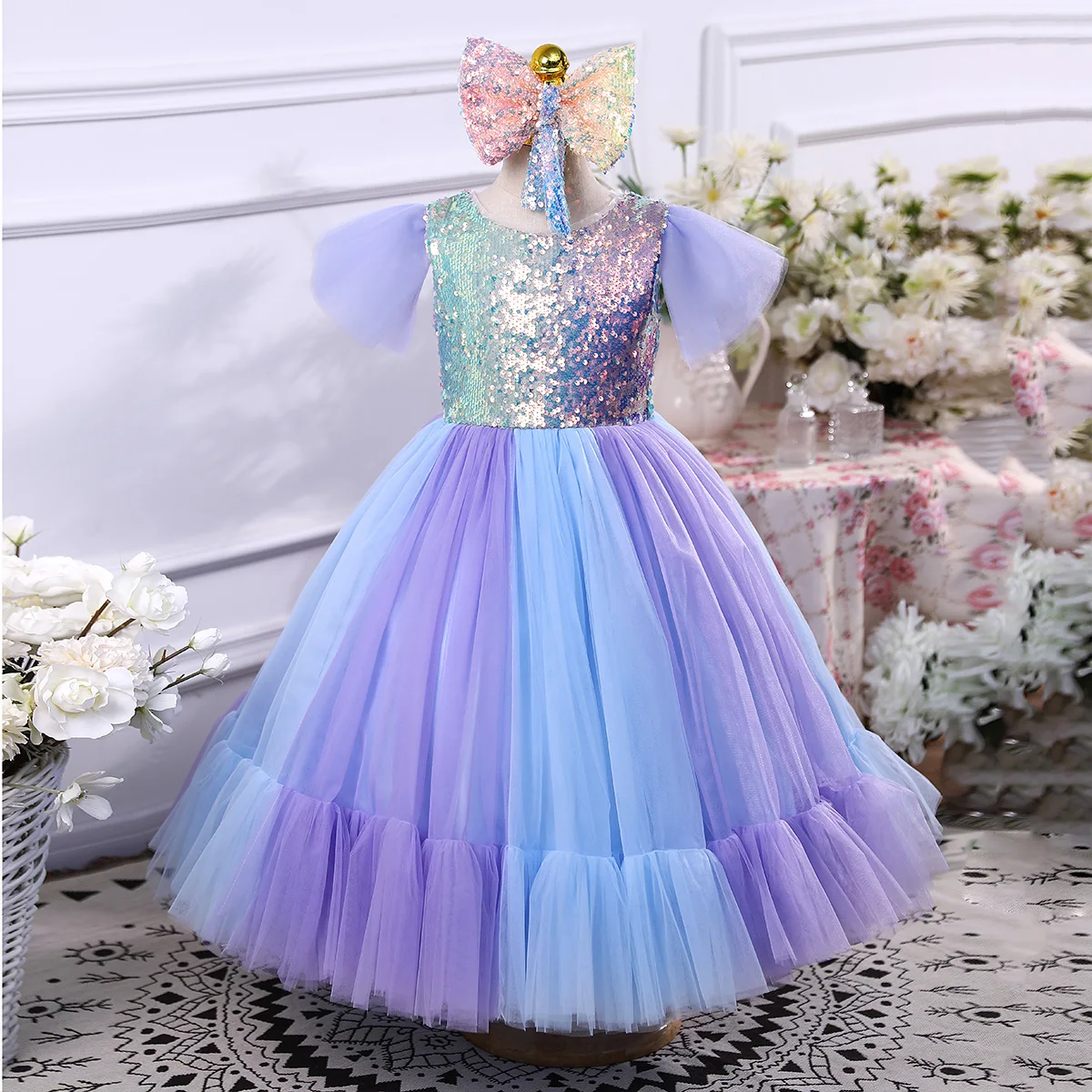 

Long Princess Flower Girl Dress Summer Tutu Birthday Party Kids For Children's Costume Teenager Prom Designs