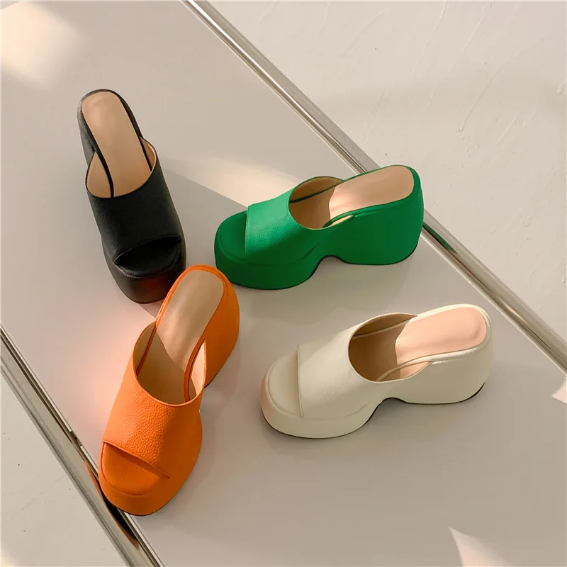 Outside Slippers Women 2023 Summer New Fashion Open Toe Platform Wedges High Heel Mules consice Sandals Shoes